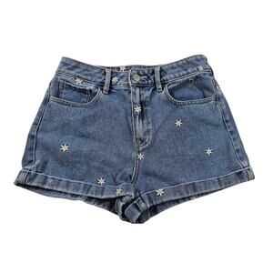 Pacsun raining daisies floral embroidered jean cuffed mom shorts 28 high rise